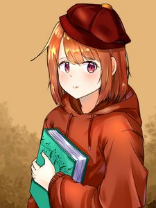 Превью обои девушка, книга, взгляд, аниме