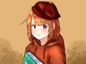 Превью обои девушка, книга, взгляд, аниме
