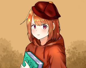 Превью обои девушка, книга, взгляд, аниме
