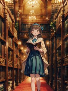 Превью обои девушка, книги, библиотека, арт, аниме