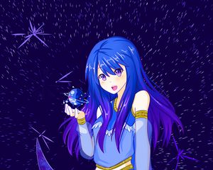 Превью обои девушка, космос, аниме, луна, планета