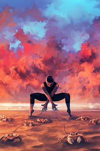 Превью обои девушка, крабы, арт, яркий