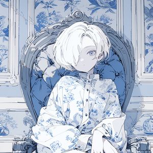 Превью обои девушка, кресло, аниме, синий, арт