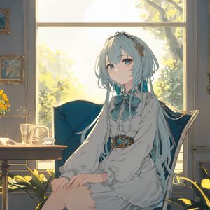 Превью обои девушка, кресло, окно, аниме, арт