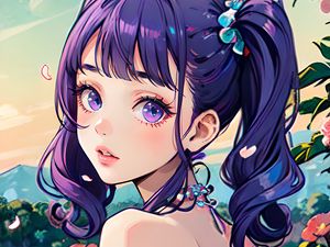 Превью обои девушка, лепестки, арт, аниме