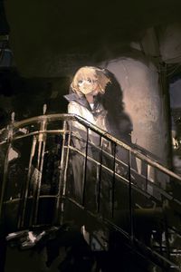 Превью обои девушка, лестница, аниме, арт