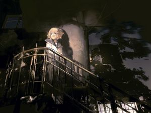 Превью обои девушка, лестница, аниме, арт