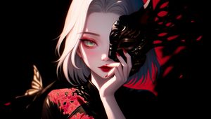 Превью обои девушка, маска, кимоно, бабочка, аниме