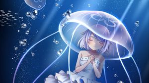 Превью обои девушка, медуза, подводный мир, аниме, арт