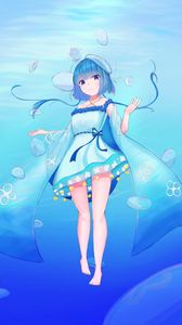 Превью обои девушка, медузы, вода, под водой, синий, аниме