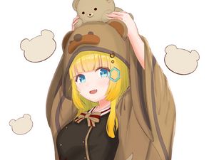 Превью обои девушка, медвежонок, игрушка, милый, аниме