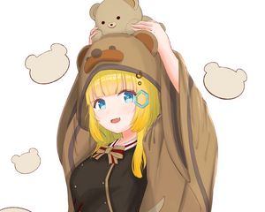 Превью обои девушка, медвежонок, игрушка, милый, аниме