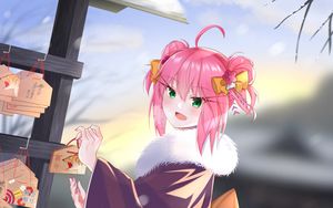 Превью обои девушка, мех, конверты, аниме