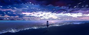 Превью обои девушка, море, пляж, аниме, арт