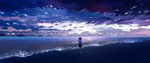 Превью обои девушка, море, пляж, аниме, арт