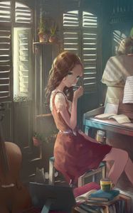 Превью обои девушка, мороженое, десерт, творчество, аниме