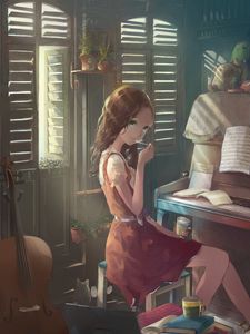 Превью обои девушка, мороженое, десерт, творчество, аниме