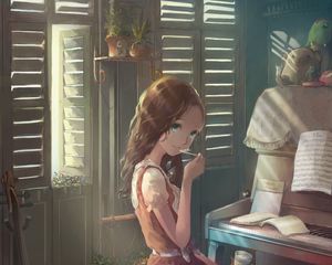 Превью обои девушка, мороженое, десерт, творчество, аниме