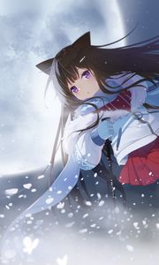 Превью обои девушка, неко, снег, аниме