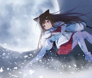 Превью обои девушка, неко, снег, аниме