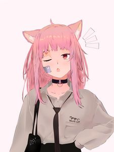 Превью обои девушка, неко, ушки, розовый, аниме, арт