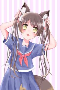 Превью обои девушка, неко, волосы, румянец, аниме