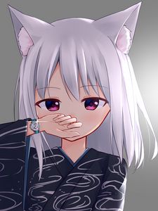 Превью обои девушка, неко, жест, часы, аниме