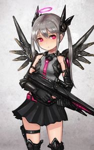 Превью обои девушка, нимб, оружие, аниме, арт