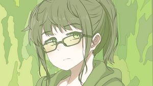 Превью обои девушка, очки, аниме, арт, зеленый