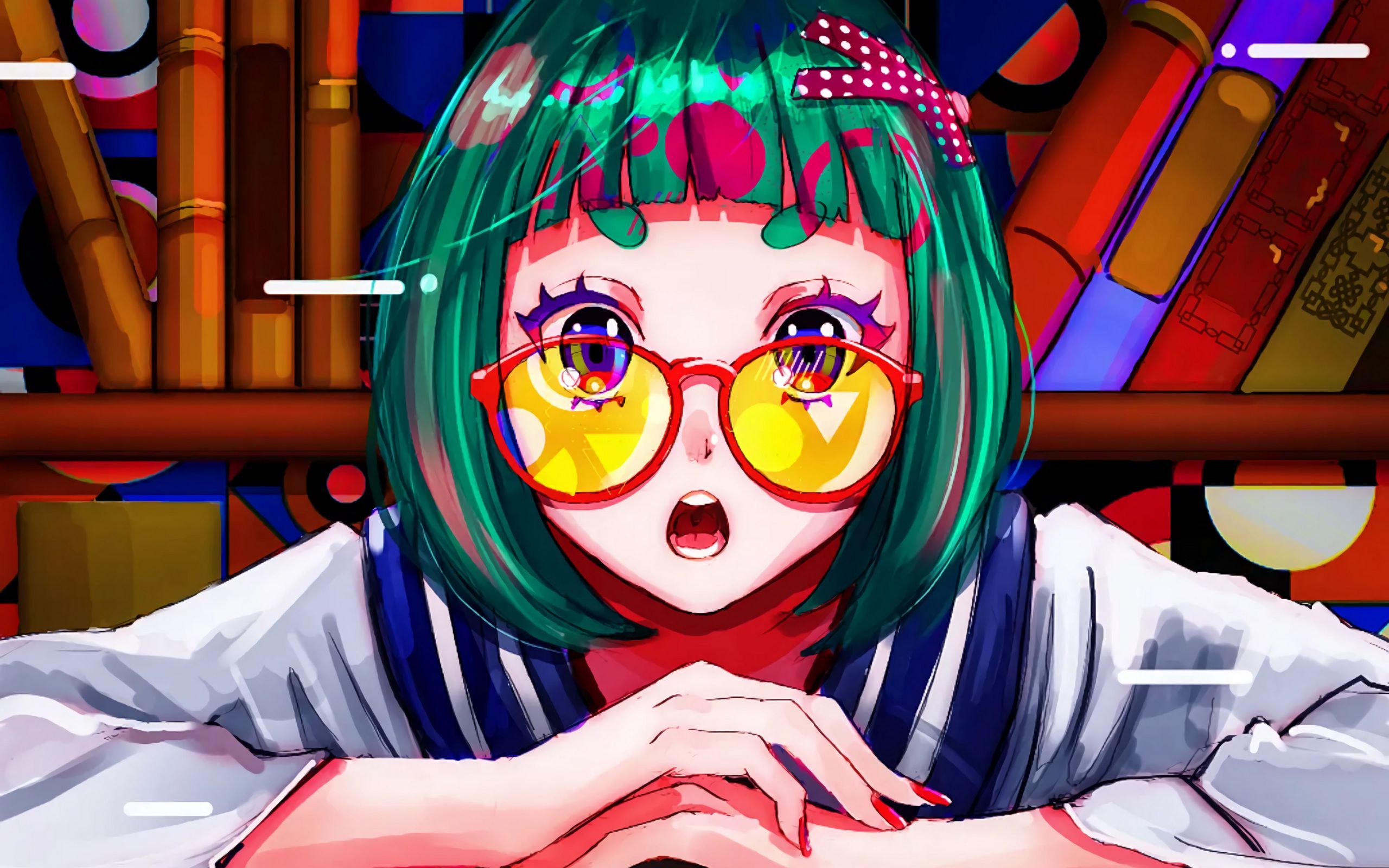 2560x1600 Обои девушка, очки, эмоция, аниме