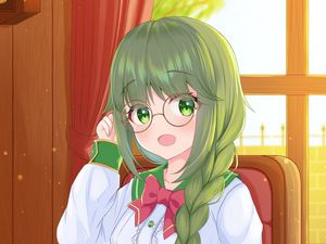 Превью обои девушка, очки, книга, аниме, арт