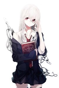 Превью обои девушка, очки, книга, аниме
