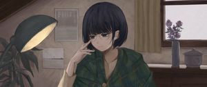 Превью обои девушка, очки, книги, чтение, аниме, арт