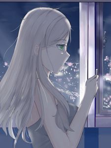 Превью обои девушка, очки, окно, аниме