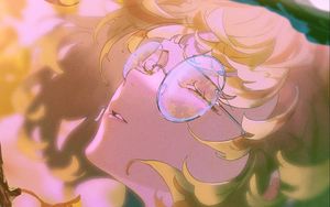 Превью обои девушка, очки, осень, аниме