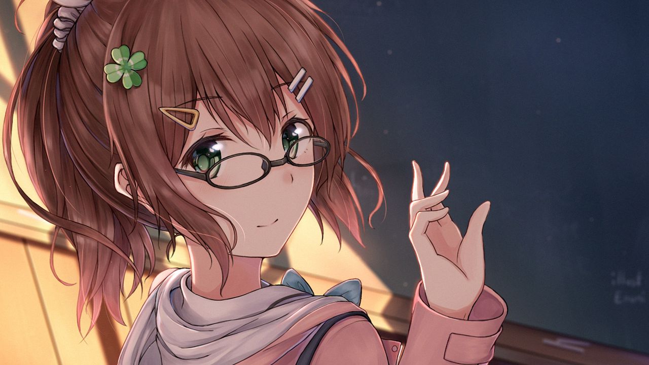 Обои девушка, очки, жест, аниме, арт