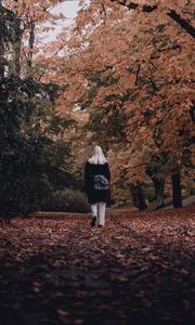 Превью обои девушка, одиночество, осень, парк, прогулка