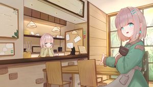 Превью обои девушка, официант, жест, аниме