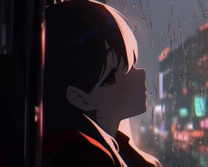 Превью обои девушка, окно, дождь, аниме, арт