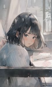 Превью обои девушка, окно, книга, аниме