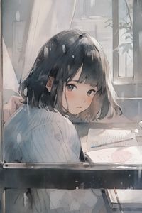 Превью обои девушка, окно, книга, аниме