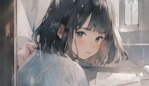 Превью обои девушка, окно, книга, аниме