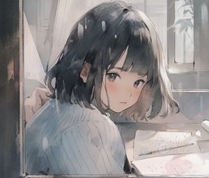 Превью обои девушка, окно, книга, аниме