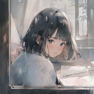 Превью обои девушка, окно, книга, аниме