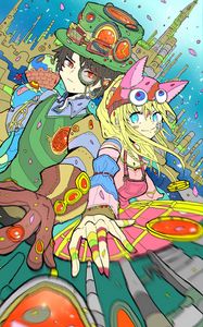 Превью обои девушка, парень, пара, шляпа, фэнтези, аниме, арт