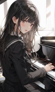 Превью обои девушка, пианино, клавиши, аниме