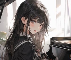Превью обои девушка, пианино, клавиши, аниме