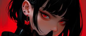 Превью обои девушка, пирсинг, кот, черный, арт, аниме