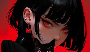 Превью обои девушка, пирсинг, кот, черный, арт, аниме