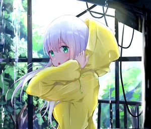 Превью обои девушка, плащ, капюшон, аниме, арт